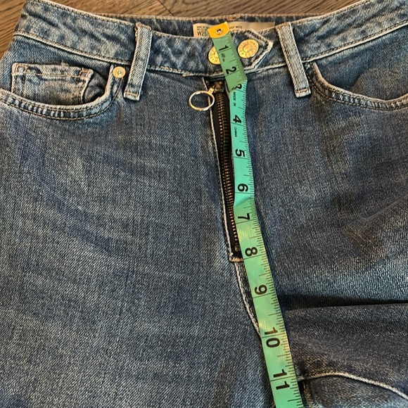 Top shop Moto Dree Flare Flare loose hem bell buttons crop jeans Sz 25 - Picture 10 of 16